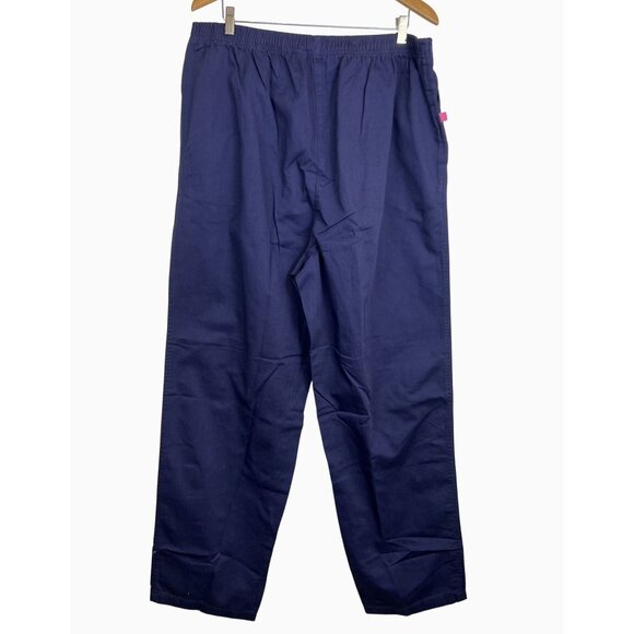Womens Classic Fit Navy Cotton Pants Size 24T With Elastic Waist Pockets - Picture 2 of 13